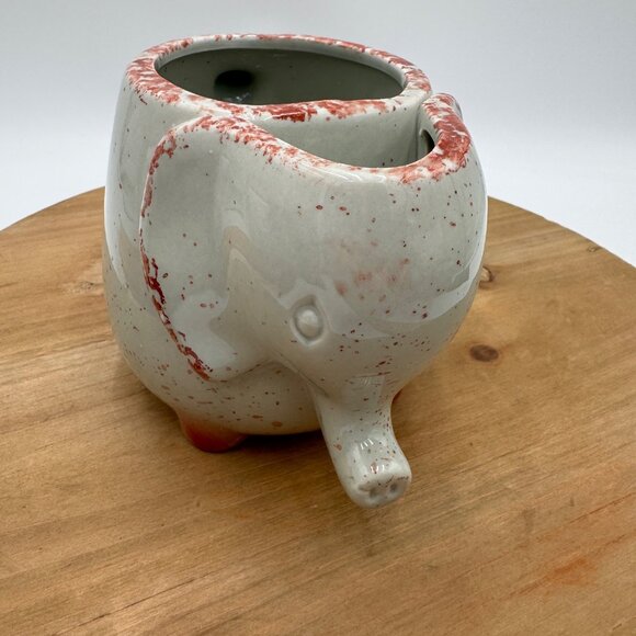 Rustic Elephant shape 3D Tea Mug whimsical good luck happy trunk up - Picture 3 of 9